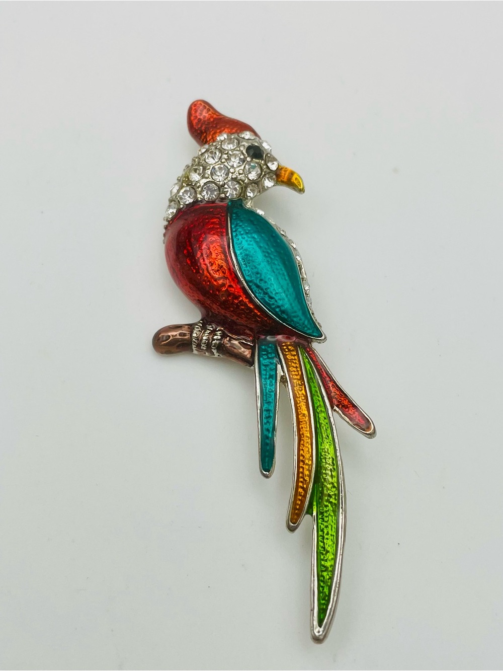 Multicolor Parrot Bird Brooch Pin - Red Teal Green Accent